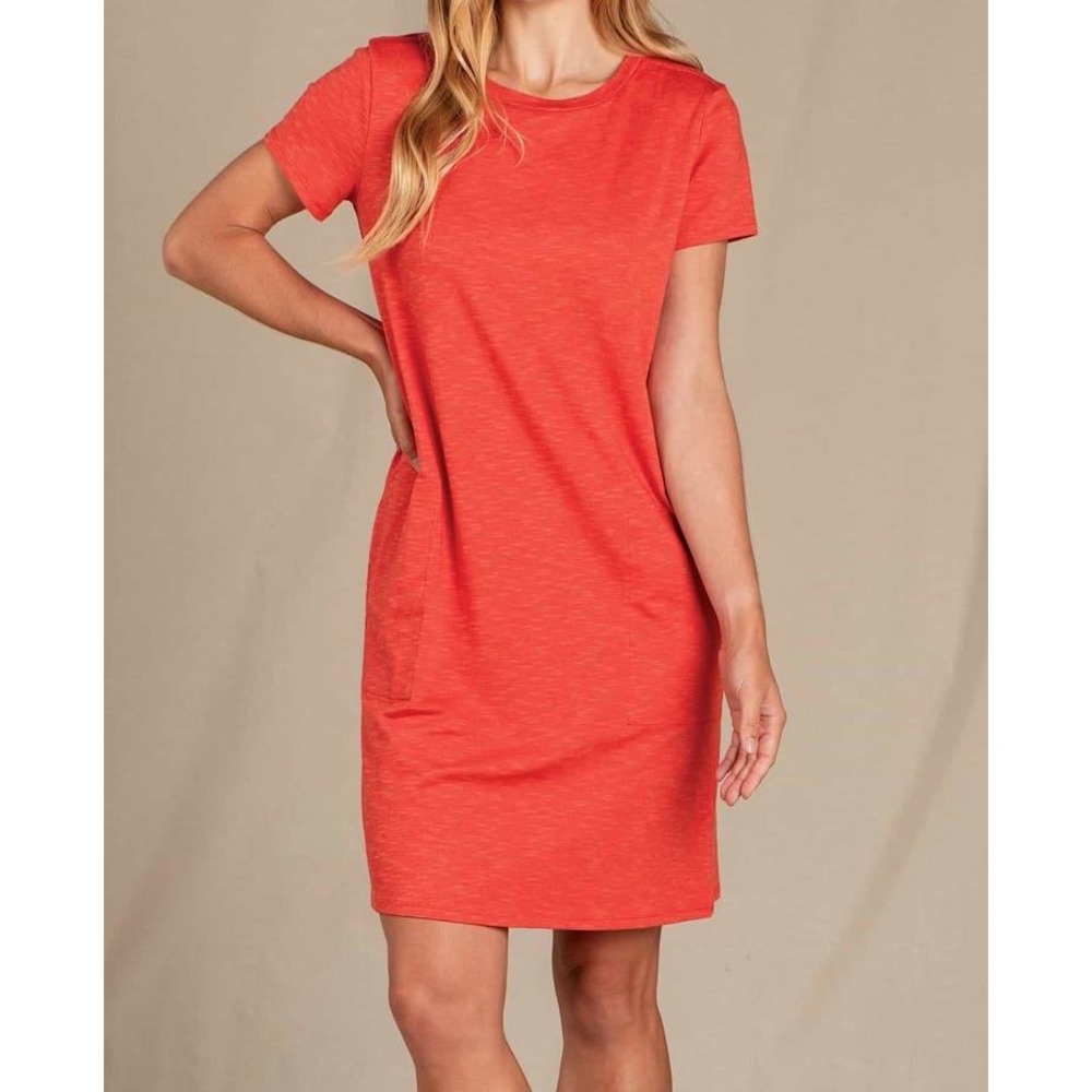 Toad&Co Windmere II SS Dress Burnt Orange Red Organic Cotton Tencel- Large